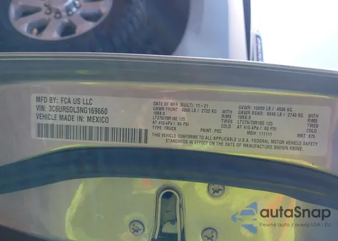 2022 Ram 2500 Big Horn/Lone Star из США, поврежденный, VIN 3C6UR5DL3NG169660